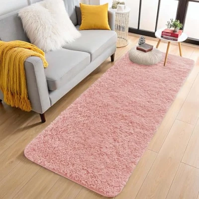 Image of Aspire Homeware Rugs Living Room Pink Area 60x220cm for Bedroom Anti Slip Modern Super Soft Thick Pile Small Fluffy Shaggy Rug Non Shedding