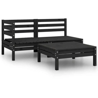 Image of vidaXL 3 Piece Garden Lounge Set Black Solid Wood Pine