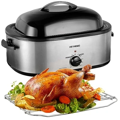 Image of Roaster Oven 22 Quart Electric, Turkey with Self Basting Lid Design, Large Stainless Steel Electric Fits Turkeys Up to 26LB