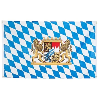 Image of Boland 54223 Banner Flag of Bavaria, 90 x 150 cm Authentic Blue and White Bavarian for Oktoberfest, German themed parties, Indoor/Outdoor Decorations, Ideal Large Event Spaces