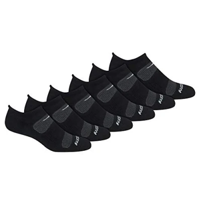 Image of Saucony Men&#039;s Rundry Mesh Ventilating Comfort Fit Performance Tab Socks, Available in M XL (6, 12, Black (6 Pairs), Medium (Pack of 6)