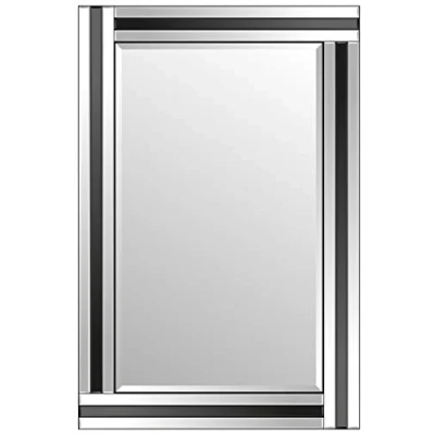 Image of Mirror Eva Rectangle Black Glass Framed Bevelled Wall (36x24)