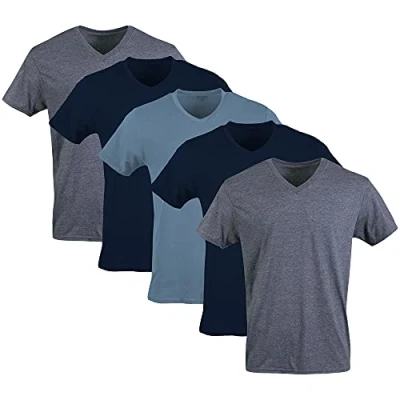Image of Gildan Men&#039;s V Neck T Shirts, Multipack, Style G1103 Underwear, Navy/Heather Navy/Indigo Blue (5 Pack), XXL (Pack of 5)