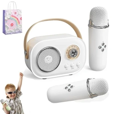 Image of Karaoke Machine for Kids, Mini With 2 Wireless Microphones, Kids Girls, C20 Machine, Retro Speaker Set Stereo Sound Party (2 Mic,White)