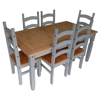 Image of Mercers Furniture Corona Grey Wax Large Extending Dining Table &amp; 6 Chairs