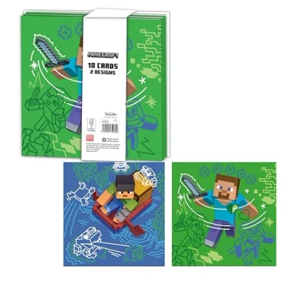 Image of MINECRAFT CARDS PACK OF 10 BIRTHDAY PARTY INVITATIONS, THANK YOU 2 DESIGNS