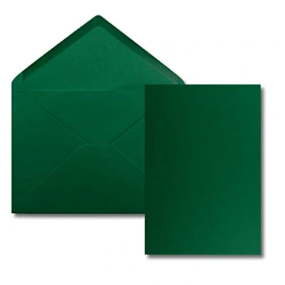 Image of Set of 50 Cards with Envelopes DIN A5 Single Cards, Dark Green, 14.8 x 21 cm C5 Envelopes, 15.4 22 Wet Adhesive