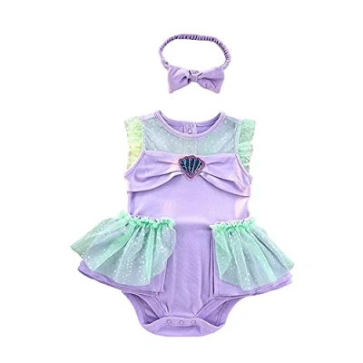Image of Lito Angels Baby Infant Girls Princess Mermaid Costume Bodysuit Romper Onesie Fancy Dress Up with Headband Age 12 18 Months