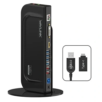 Image of WAVLINK USB 3.0 / C Universal Dual Display Docking Station Support HDMI and DVI/VGA/HDMI with 6 Ports,Gigabit Ethernet Audio Jack for Windows Mac