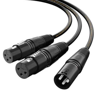 Image of Tisino XLR Cable divisor en Y, doble hembra a macho Mic Combiner Y Cord Balanced Microphone Adapter Patch (2 1 macho) 3 m