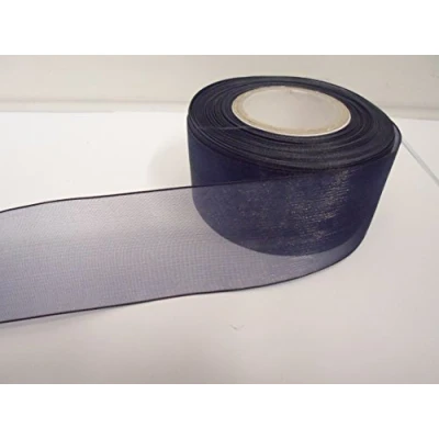 Image of 2 metres of 40mm Navy Dark Blue Sheer Organza Ribbon Double Sided 40 mm 4cm