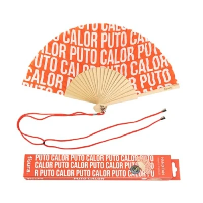 Image of Fisura Original handheld folding Fan with the message in Spanish. Wooden fan. holding Hand Fans. hanger included (Calor, red pattern)