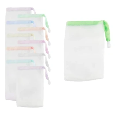 Image of GroveEss 10PCS Mesh Soap Bags,Soap Saver Pouch with Drawstring Rope,Facial Body Cleansing Sack Exfoliating Net for Bath Shower Washing Foaming Drying