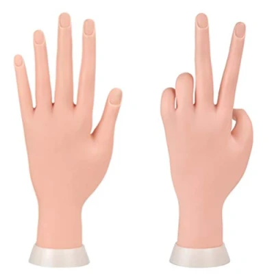 Image of Manicure Practice Hands &amp; Fingers Nail Hand Model Flexible Movable Soft Plastic for Fake Art Starter Training (Brown)