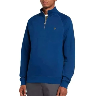 Image of Farah Men&#039;s Sweatshirt, Jim Organic Cotton Quarter Zip Blue Peony, M