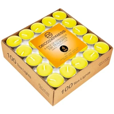 Image of Deco Express Citronella Tealight Candles Multipack of 50 or 100 4 8 Hours Burning Time Outdoor (Yellow 100/4 Hour)