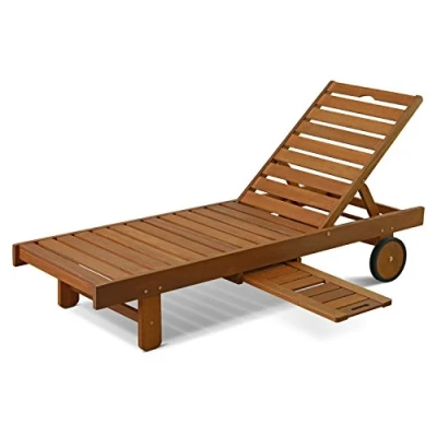 Image of Furinno Tioman Outdoor Hardwood Sun Lounger with Tray, Wood, Natural, 177.8 (W) x 30.48 (H) 59.69 (D) cm
