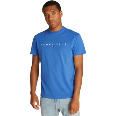 Image of Tommy Jeans Linear LOGO TEE Print Tshirt, Men&#039;s, Size: 34, Tempo blue