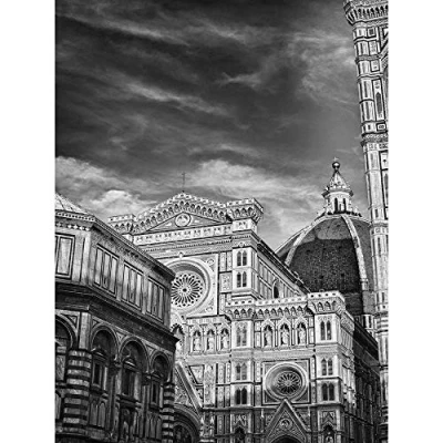 Image of Wee Blue Coo Photo Architecture Florence Duomo Cathedral Black White Italy Art Print Poster Wall Decor 12X16 Inch