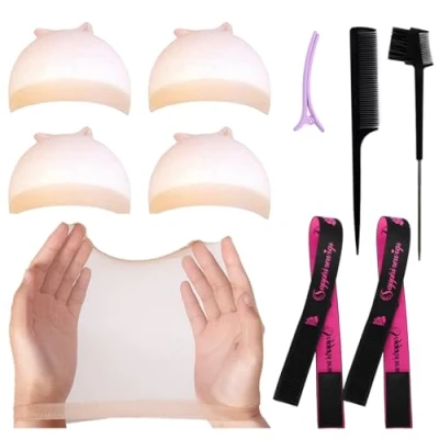 Image of Sapphirewigs 2PCS Wig Band for Melting Lace, 4PCS HD Caps, Elastic Bands Wigs, Breathable Caps Lace Front Wig, Edge Laying