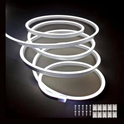 Image of balabaxer White Neon LED Strip Lights，16.4 ft/5m 12V DC 600 SMD2835 LEDs Waterproof Rope Light for Indoor Outdoor Home Decoration （ No Power Adapter）