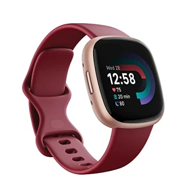 Image of Google Fitbit Versa 4 Fitness Smartwatch with built in GPS and up to 6 days battery life compatible iOS 15 or higher &amp; Android OS 9.0 higher, Beet/Copper Rose