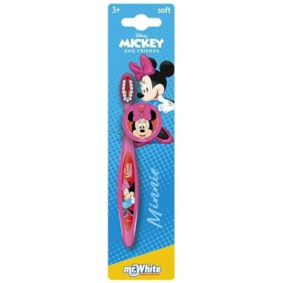 Image of Disney Minnie Mouse Little Teeth Toothbrush for Kids with Soft Rounded Bristles, Comfortable Handle Grip and Protection Cap Children Ages 3+