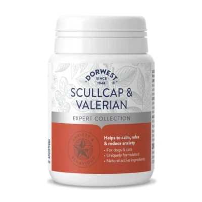 Image of DORWEST HERBS Scullcap &amp; Valerian Calming Tablets for Dogs and Cats, 200 Tablets, Natural Dog Supplements Stress Anxiety Relief Sugar Free, Non Drowsy, Light Yellow Tablet, 14DOR017