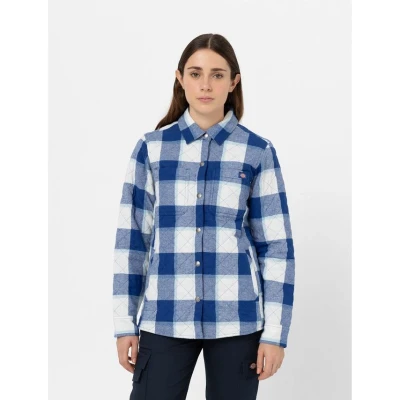 Image of Dickies Women&#039;s Fleece Hooded Flannel Shirt Jacket, Surf Blue Campside Plaid, XL