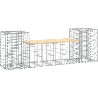 Image of vidaXL Garden Bench Gabion Design 183x41x60.5 cm Solid Wood Pine