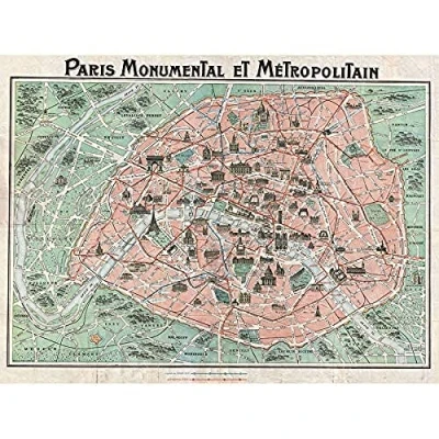 Image of Wee Blue Coo Robelin Paris Monument Map French Unframed Wall Art Print Poster Home Decor Premium