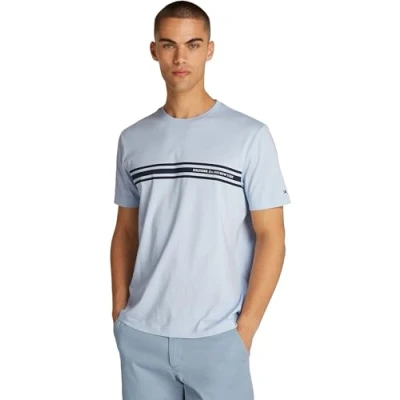 Image of Tommy Hilfiger Central Chest Stripe TEE Print Tshirt, Men&#039;s, Size: 3XL, Breezy blue