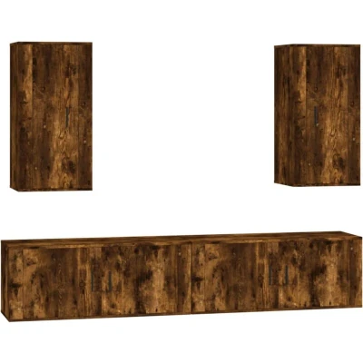 Image of vidaXL 4 Piece TV Cabinet Set Smoked Oak Engineered Wood