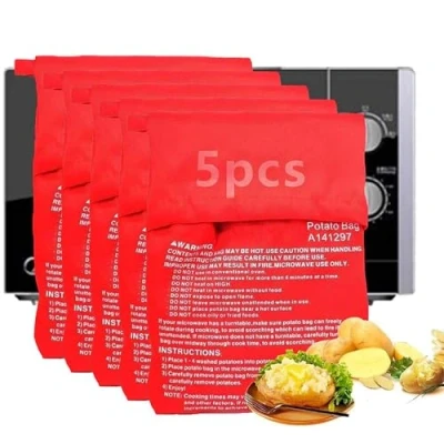 Image of 5Pcs Microwave Potato Bags, Reusable Bag, for Cooking Tortillas Corn on The Cob Express Baking Tool Bag in Just 4 Minutes