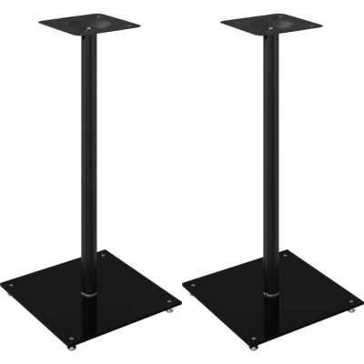 Image of vidaXL Speaker Stands 2 pcs, Floor Stand for Home, Bookshelf Studio Monitor, Modern Style, Black Tempered Glass 1 Pillar Design