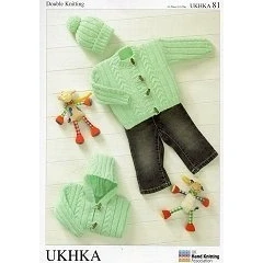 Image of UKHKA/81 Jackets and Hat Baby Double Knitting Pattern by UK Hand Knit Assoc