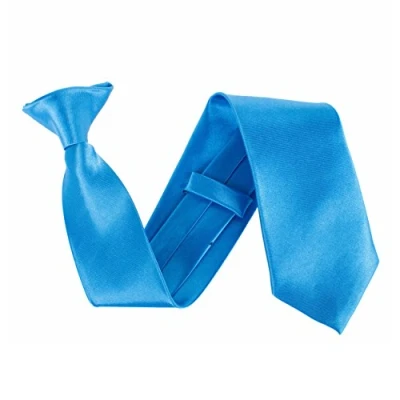 Image of Wide 3&quot; Satin Solid Colour Plain Safety Clip On Tie (Aqua Blue)