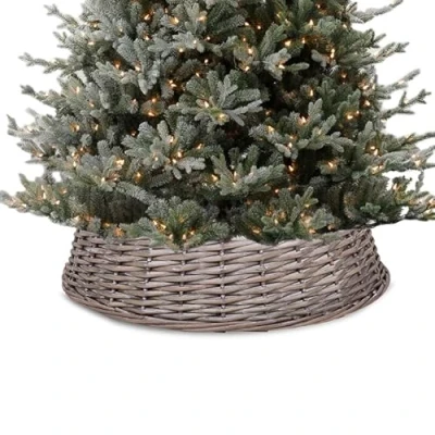 Image of Wickerfield Christmas Tree Skirt Woven Wicker Xmas Trunk Basket Guard Base (Grey Wash, Medium)