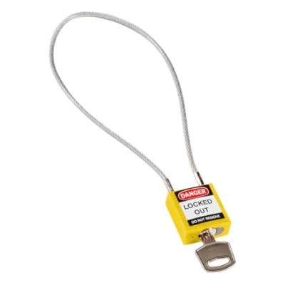 Image of Brady Compact Cable Padlock Lockout Tagout Security Lock Safety with Nylon Body and Sheathed Steel Keyed Differently 32mm x 35mm 16mm Length 400mm, Yellow