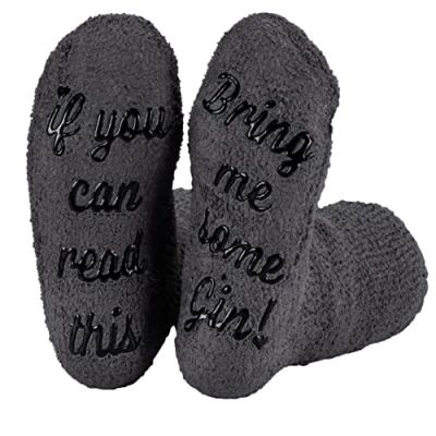 Image of Polar &#039;If You Can Read This&#039; Socks &#039;Bring Me Some Gin&#039; Gift Packaging Present For Wife Womens Cute Funny Quote Cotton Indoor Thick Warm Thermal Her Cosy Fluffy Novelty