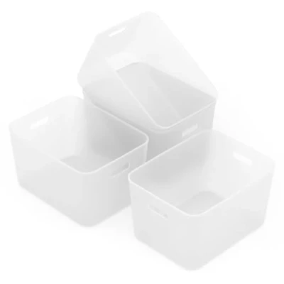 Image of Cetomo 17L*4 Storage Basket, Plastic Open Box, Containers for Shelves, Organizers with Handles Office, Countertops, Cabinets, PP, BPA Free, Frosted Transparent, 17L 4 Pack (35*27*20cm)