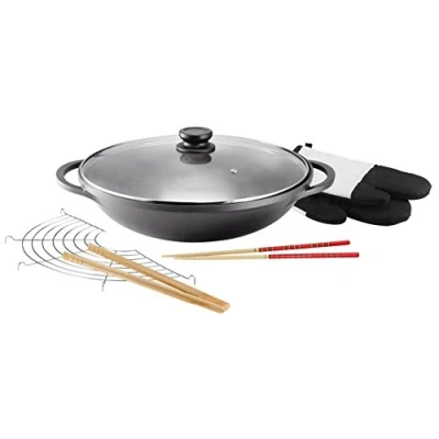 Image of Kopf 124184 Mai Lu cast aluminium wok, diameter 36 cm, incl. glass lid and accessories