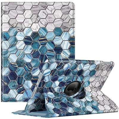 Image of FINTIE Case Compatible with iPad 10.2 Inch 9th/8th/7th Generation (2021/2020/2019), 360 Degree Rotating Cover Stylus Storage Function, Hexagonal Agate