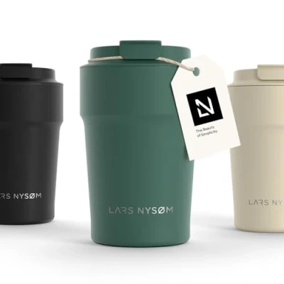 Image of LARS NYSØM Thermo Coffee Mug to Go 13oz Travel 0.38 Liter with Insulation Leak Proof Stainless Steel Thermal Tumbler for and Tea on The (Pine Green, 380ml)