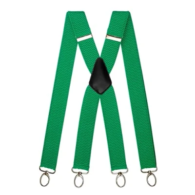 Image of Olata Heavy Duty X Shape Multi Purpose Wide Braces/Suspenders with Carabiner Clips 4cm. Green (Silver Clips)