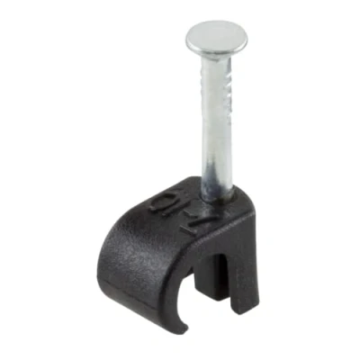 Image of GTSE Round Black Cable Clips, for Cables 7 10 mm, Box of 100, Skirting Wire Nail Tacks Ethernet, Electrical Cables, Wires