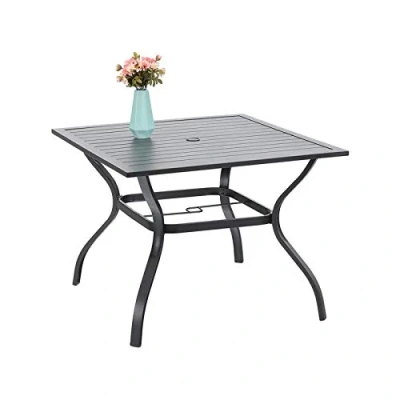 Image of PHIVILLA Garden Table 94 * 94cm Outdoor Dining with Steel Frame and Parasol Hole Square Patio Maintenance Free (Black)