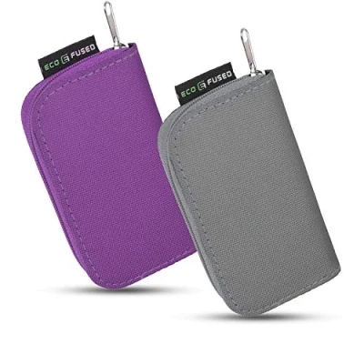 Image of ECO FUSED Memory Card Carrying Case Suitable for SDHC and SD Cards 8 Pages 22 Slots Microfiber Cleaning Cloth Included 2 pack 44 Slots, Grey + Purple
