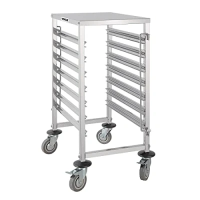 Image of Vogue Gastronorm Racking Trolley 7 Level, Stainless Steel, Holds up to 7x 1/1 GN Trays, Size: 900(H) x 380(W) 557(D)mm, Food Storage Rack, Braked Castors Fits 1/1, 1/2, 1/3, 2/3 GG498