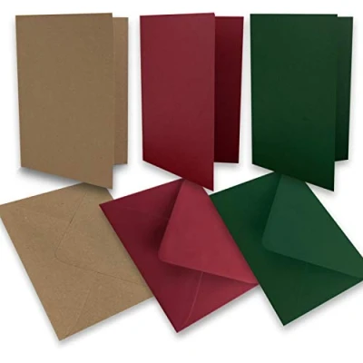 Image of 90 folding card sets DIN A6 160 g m² 220 Kraft Dark red green with envelopes C6 80 wet glue
